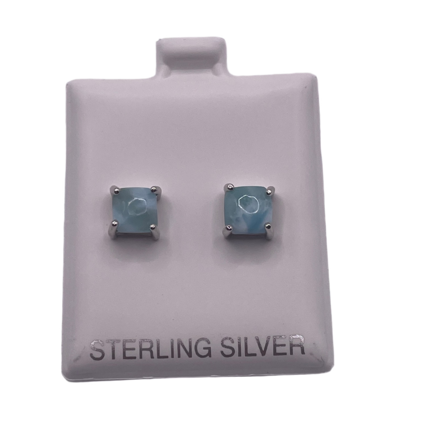 S669- Square Larimar Stone Studs