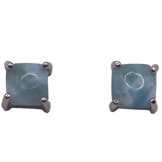 S669- Square Larimar Stone Studs