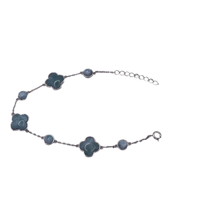 S672- Van clover  Bracelet Larimar Stone 6 1/2” W.G