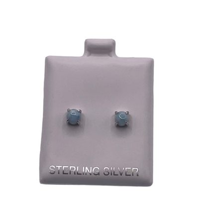 S677- Small Circle Larimar Stone Stud Earrings 5mm