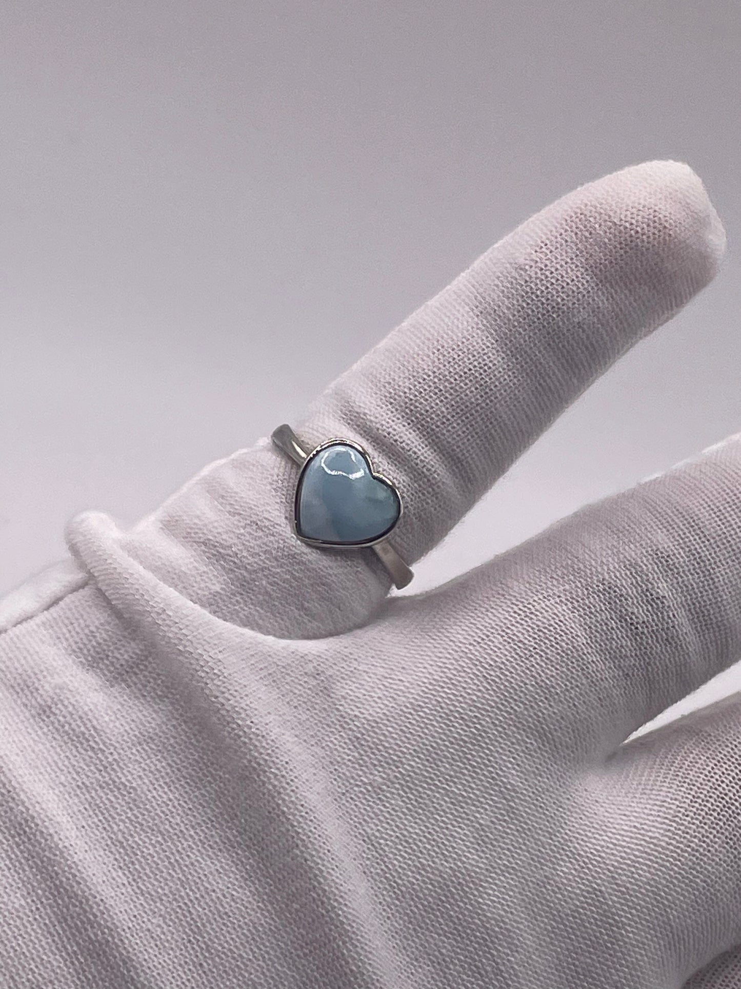 S666- Heart Larimar Stone Ring Sz 6