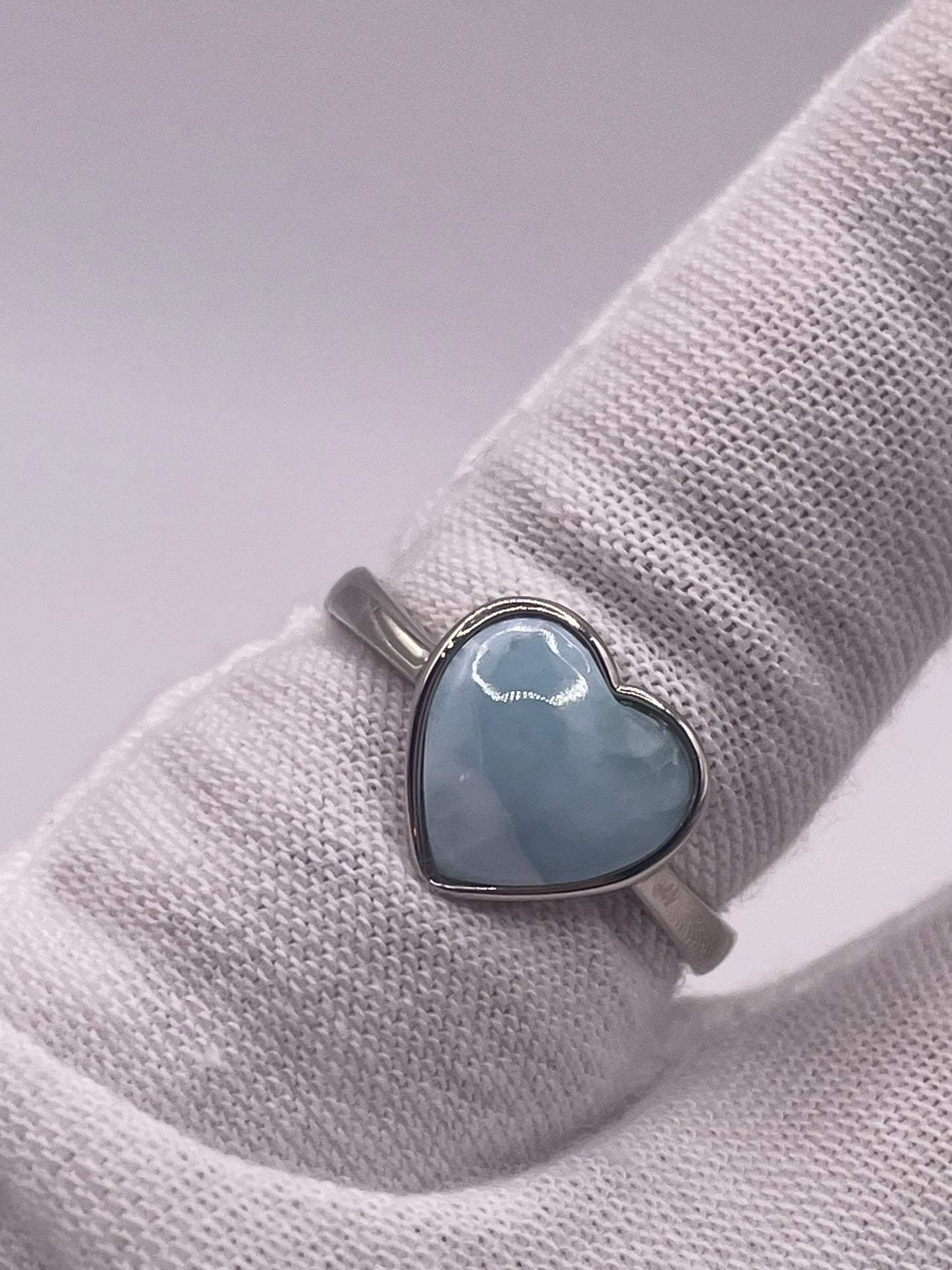 S666- Heart Larimar Stone Ring Sz 6