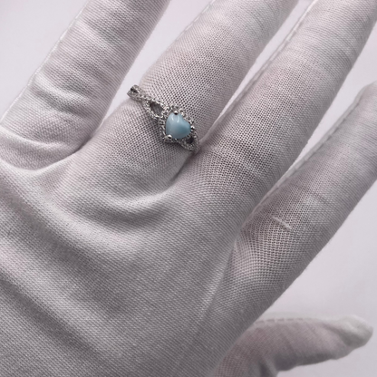 S763- Heart Larimar Stone Ring Sz 8