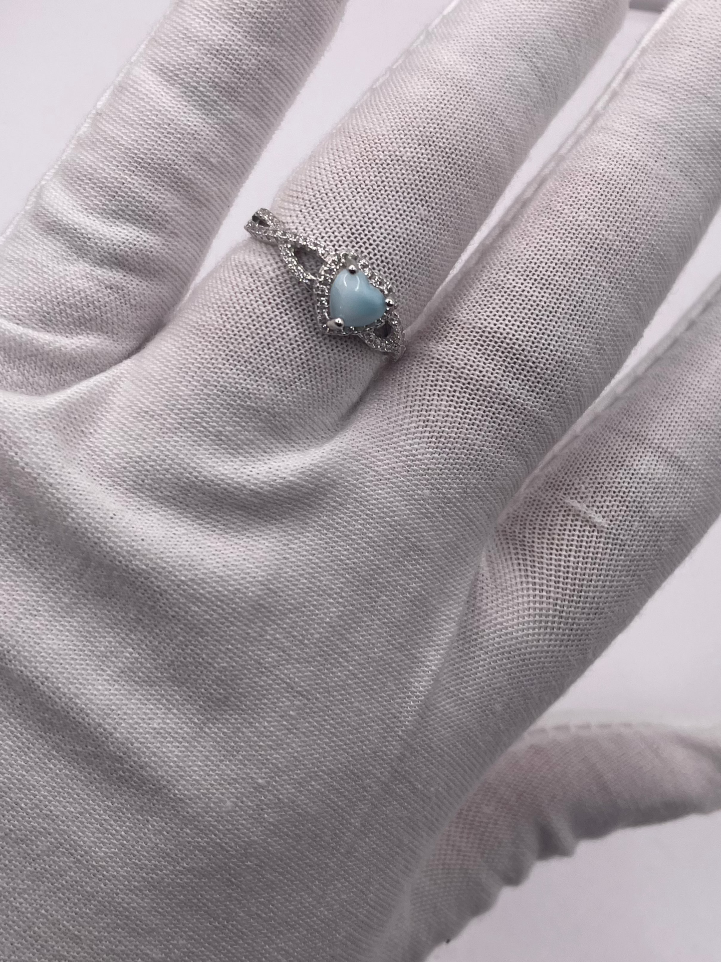 S764- Heart Larimar Stone Ring Sz 6