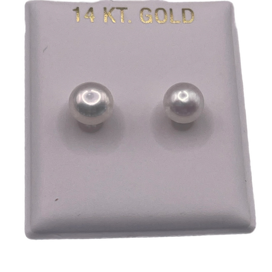 800- 14K Imitation Pearl Stud Earrings 7MM