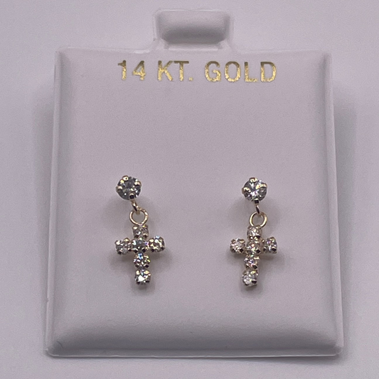 839- 14K Cz Gold Dangling Cross Earrings