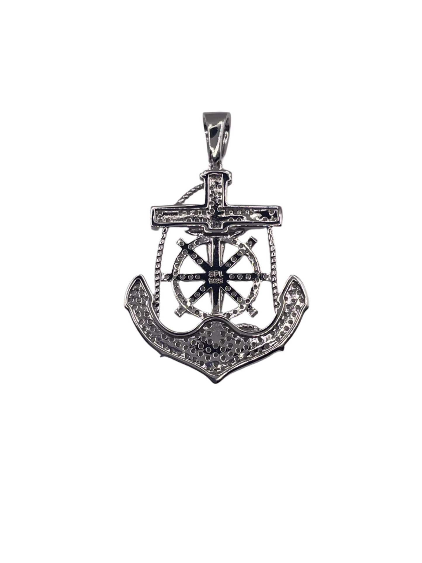 S862- Silver Cz Stone Anchor Pendant