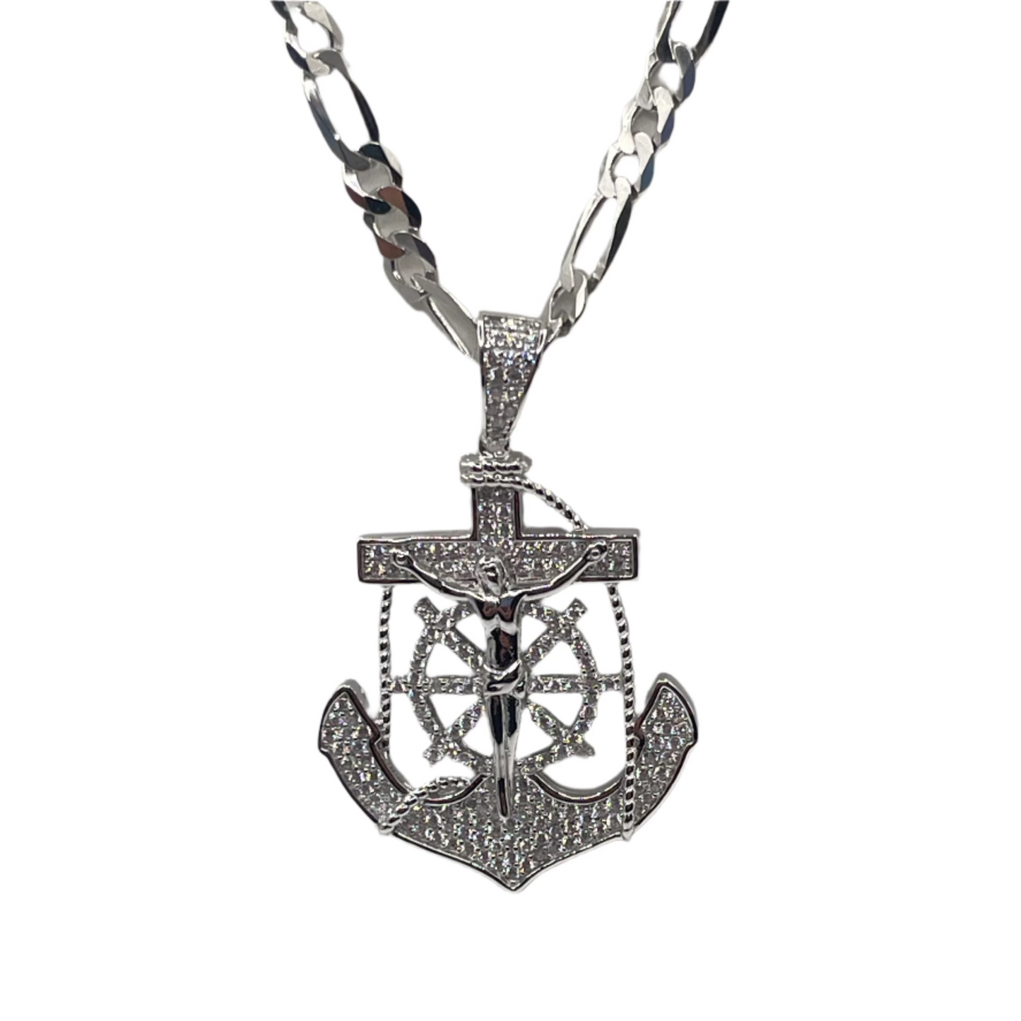 S862- Silver Cz Stone Anchor Pendant