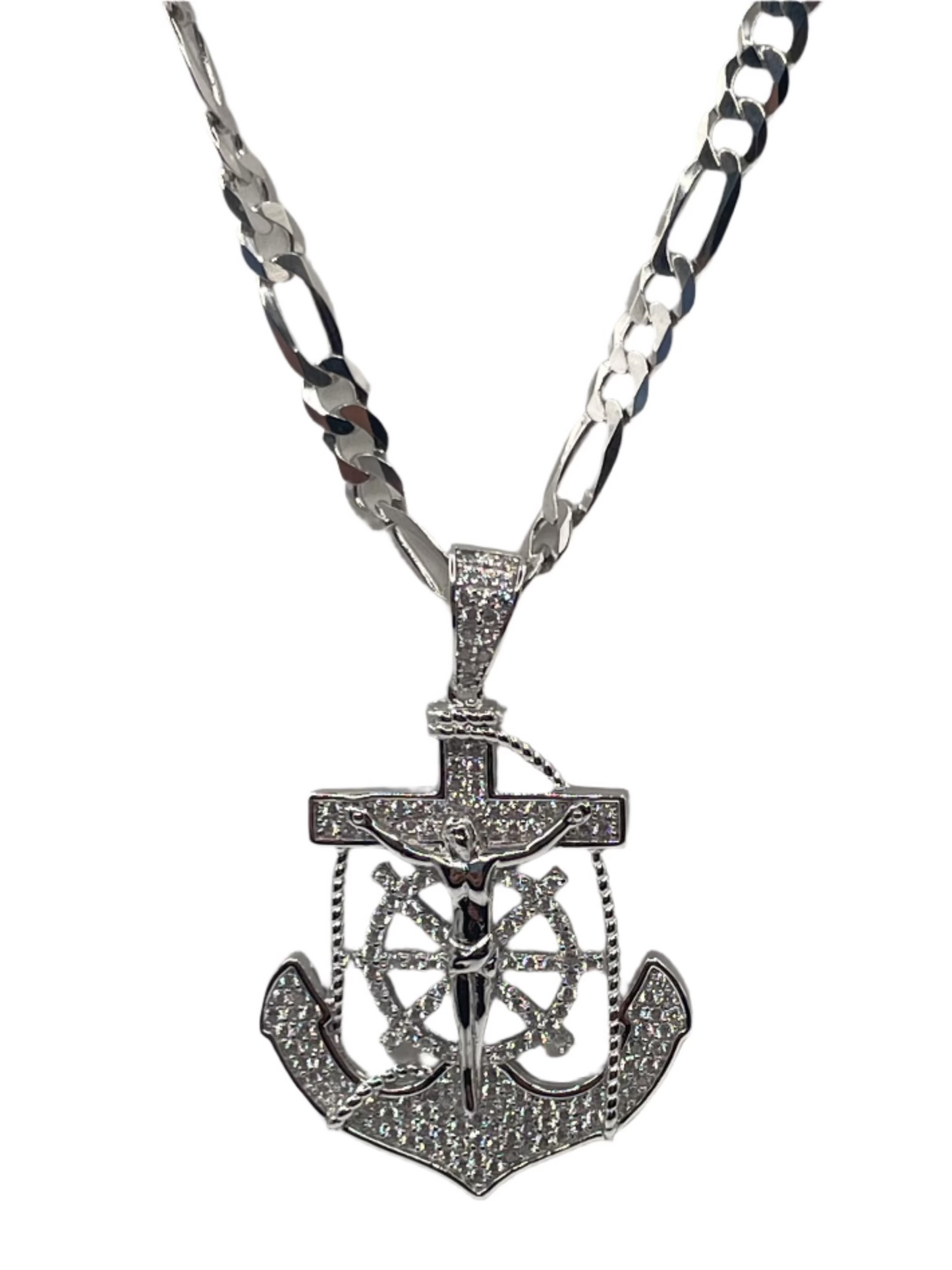 S862- Silver Cz Stone Anchor Pendant