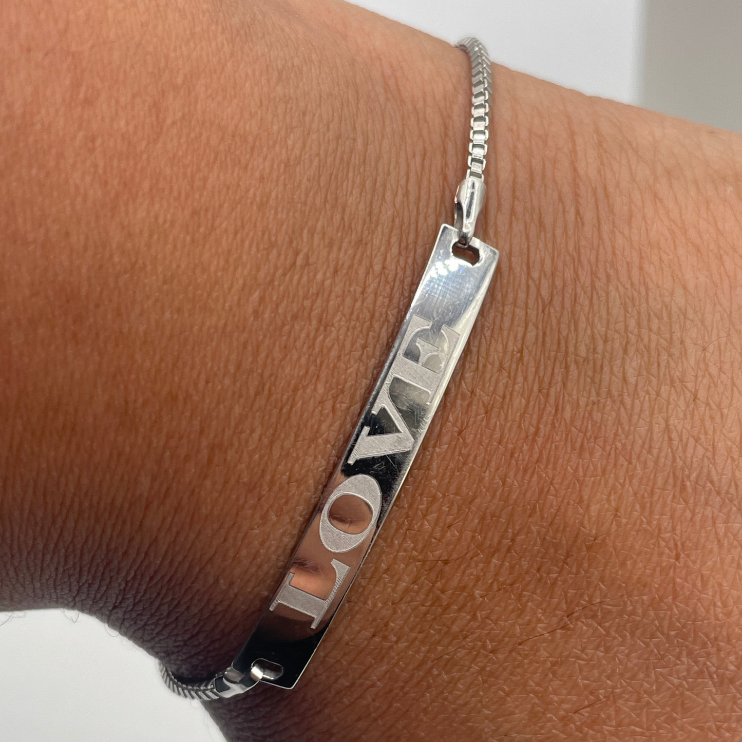 S844- Adjustable Silver Love ID Bracelet 8”