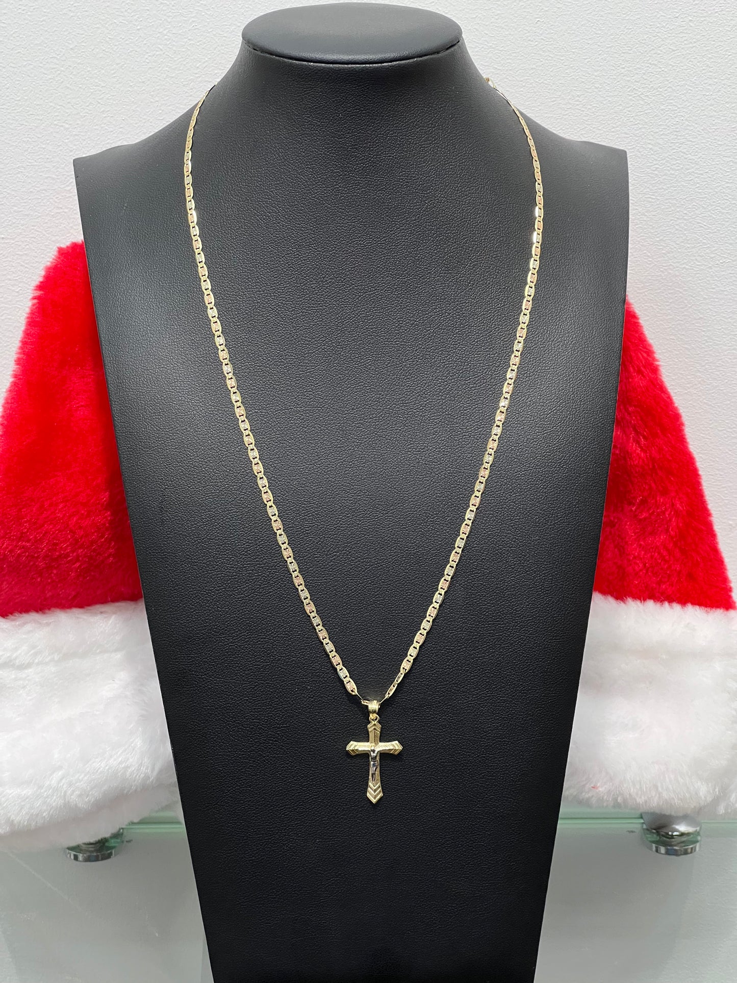 **C3- NEW 14K Valentino Chain & Crucifix Pendant SET