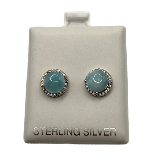 S883- NEW .925 Round Stud Earrings Larimar (10.08mm) W.G