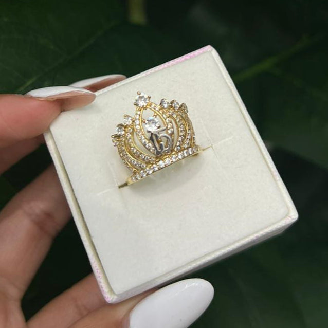 0005- NEW 14K Yellow Gold "Quinceañera” Crown Ring (W.G)