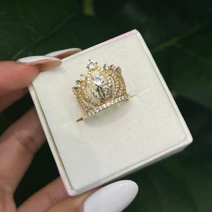 0005- NEW 14K Yellow Gold "Quinceañera” Crown Ring (W.G)