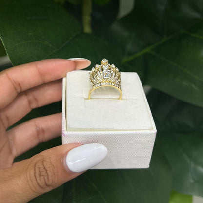 0005- NEW 14K Yellow Gold "Quinceañera” Crown Ring (W.G)
