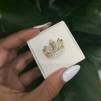 008- NEW 14K Full Cz Quinceañera Crown Ring W.G