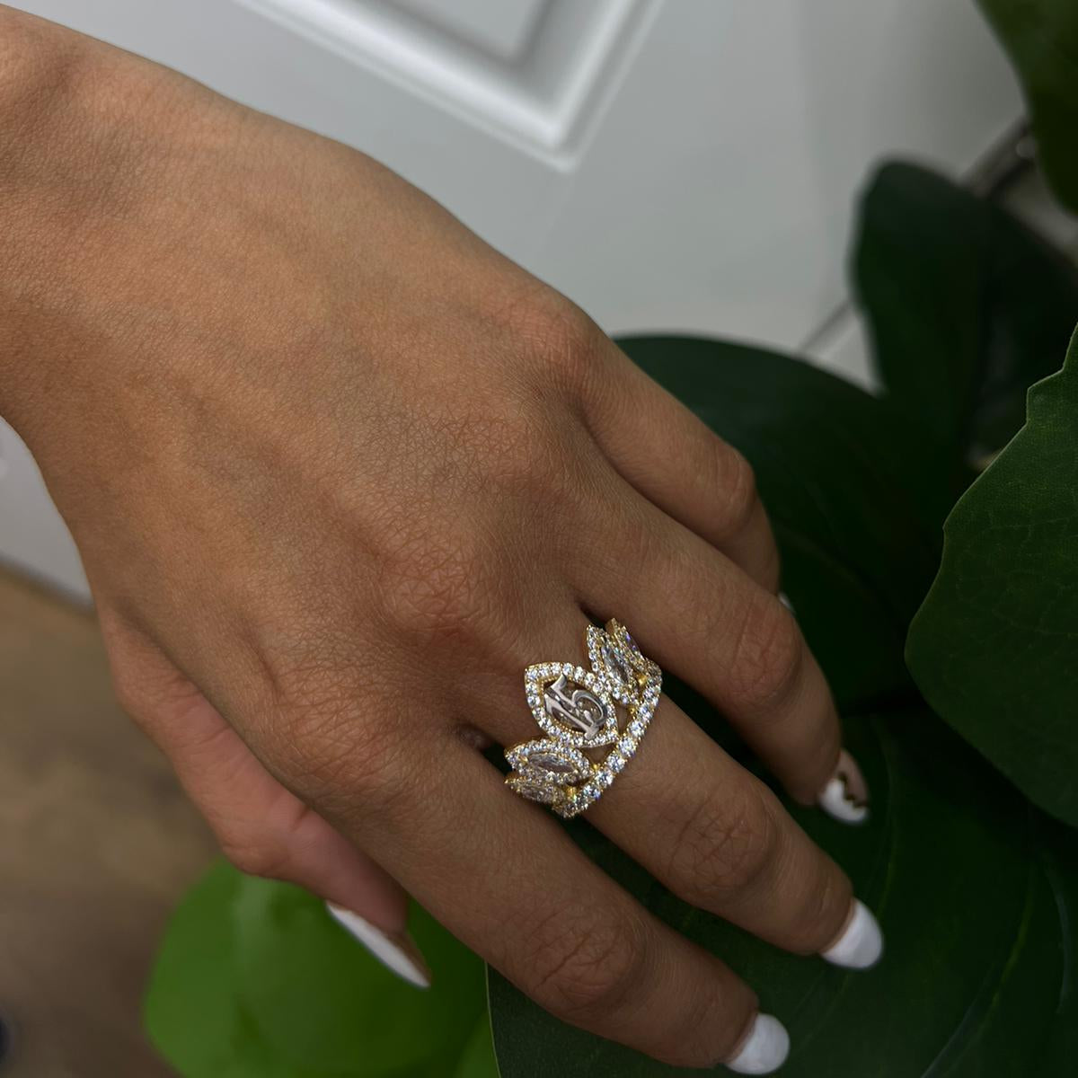 008- NEW 14K Full Cz Quinceañera Crown Ring W.G