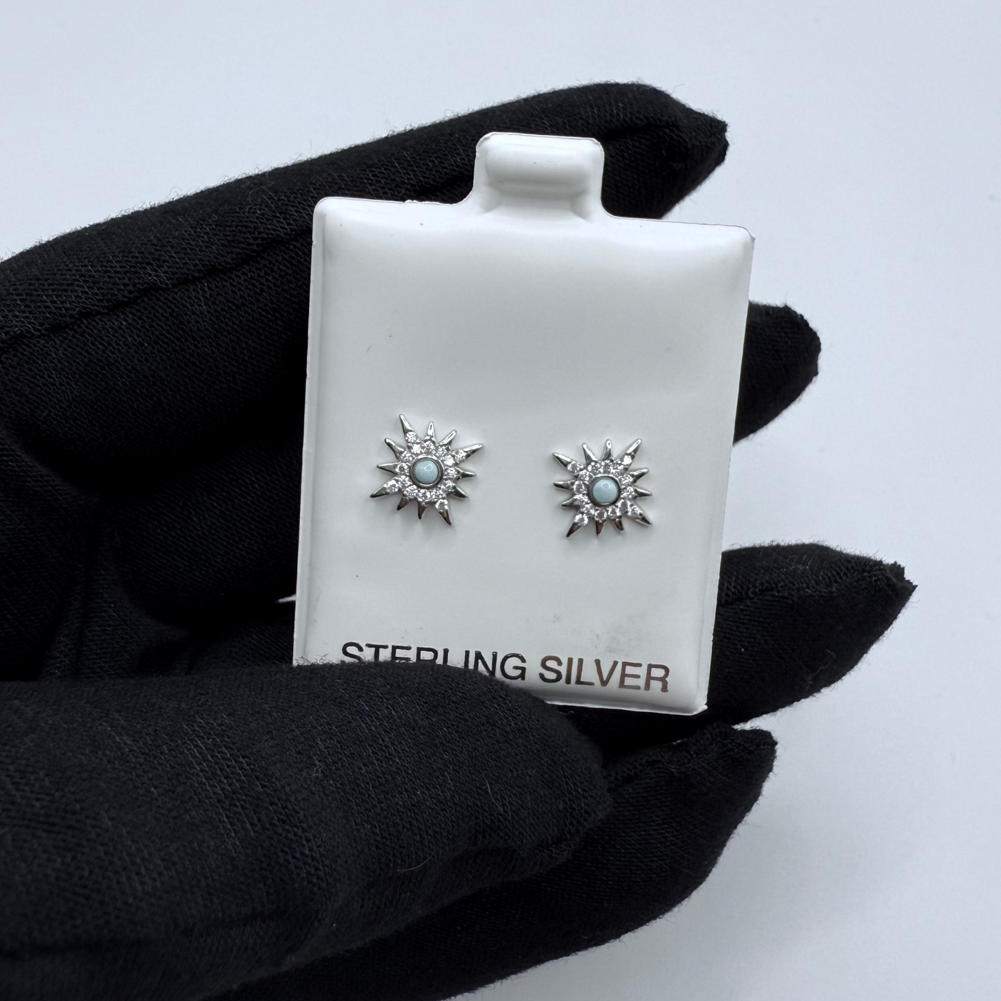 S886- NEW Larimar Sun Stud Earrings (8.38mmx8.38mm) W.G