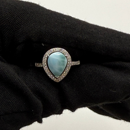 S888- NEW .925 Tear Drop Larimar Ring (W.G)