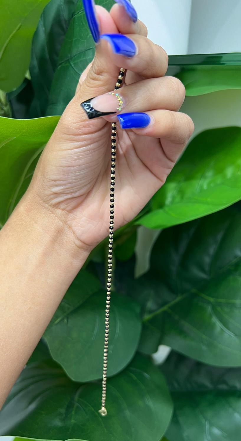 991- 14K Gold Black Beads Anklet Bracelet (W.G)