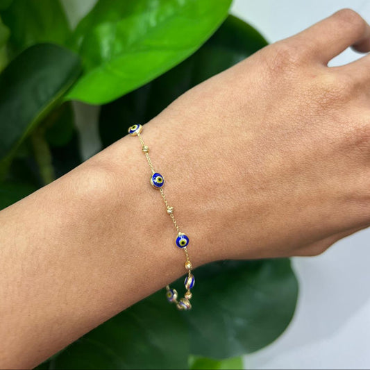 331- NEW 14K Evil Eye Dark Blue With Bead Bracelet (0.63mm) W. G