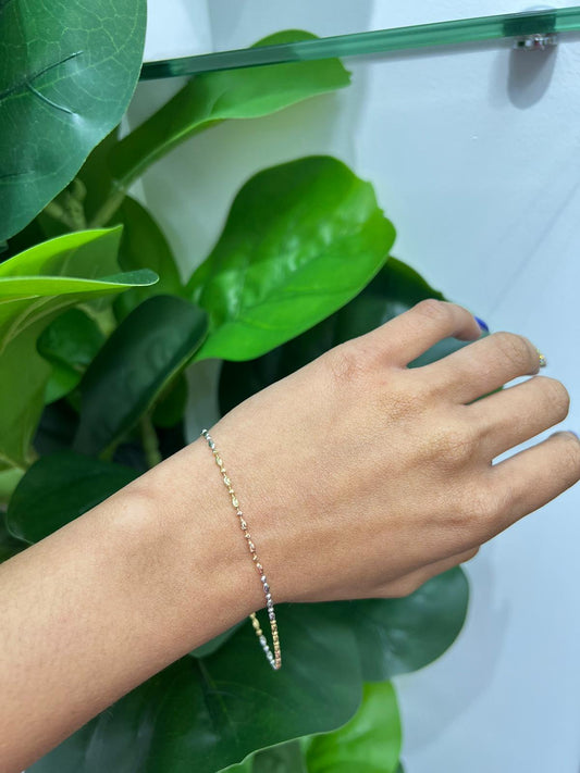 328- NEW 14K Oval and Bead Tri-Color Anklet Bracelet (1.95mm) W.G