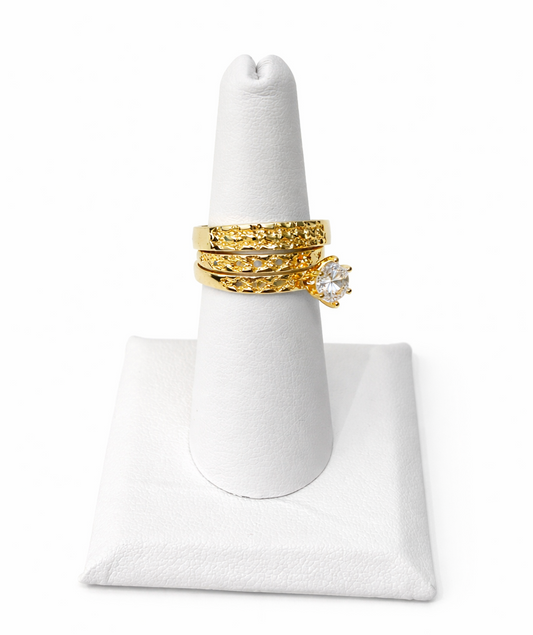 1373- NEW 10K Nugget Style Wedding Rings Trio W.G