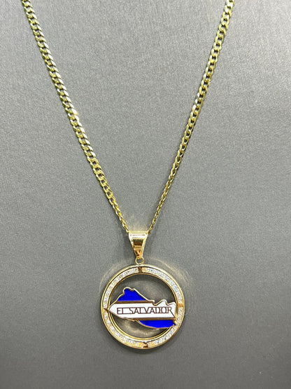 988- 14K El Salvador Flag Round Pendant (W.G)
