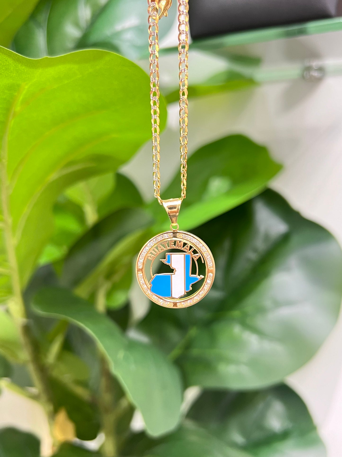 987- NEW 14K Guatemala Flag Pendant (W.G)