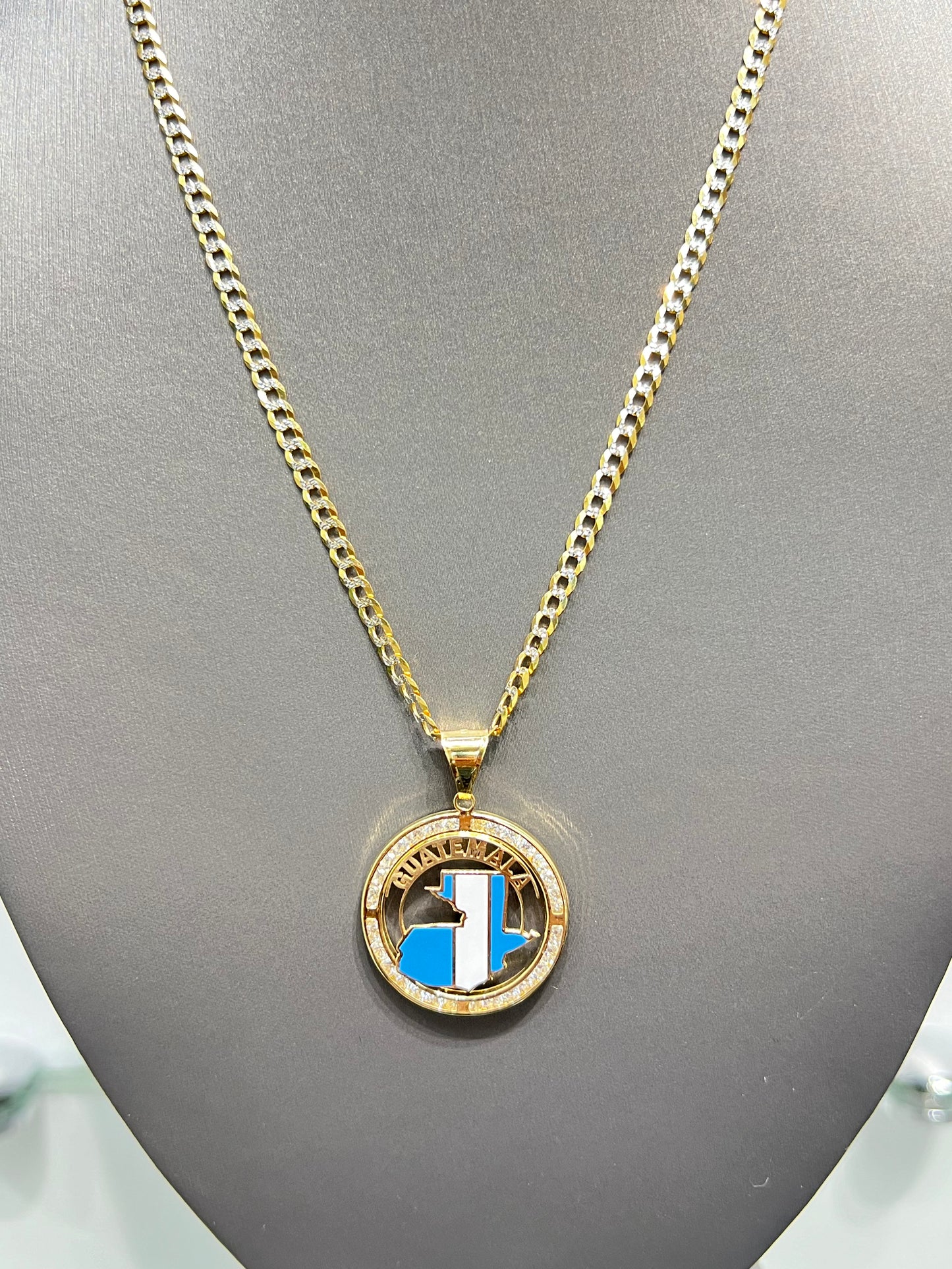 987- NEW 14K Guatemala Flag Pendant (W.G)