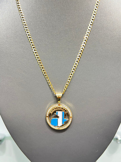 987- NEW 14K Guatemala Flag Pendant (W.G)