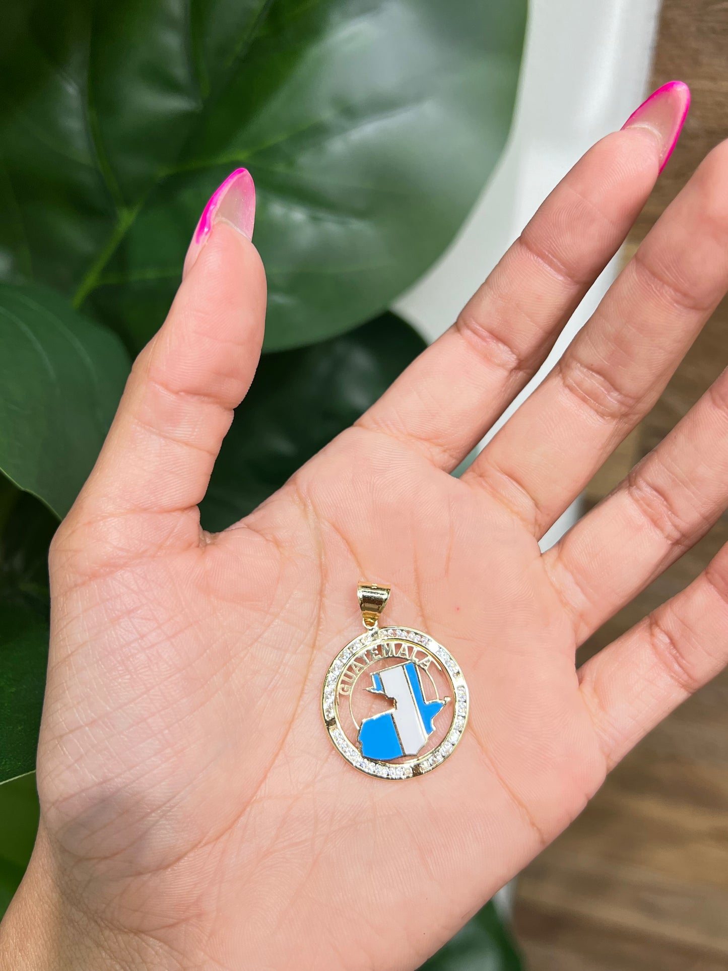987- NEW 14K Guatemala Flag Pendant (W.G)