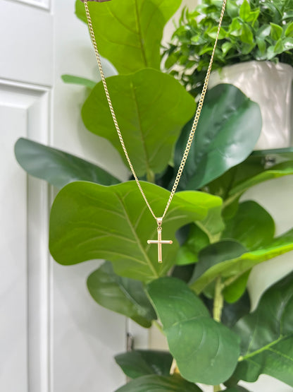 C34- 14K Hollow Cuban Chain & Cross Pendant Set W.G