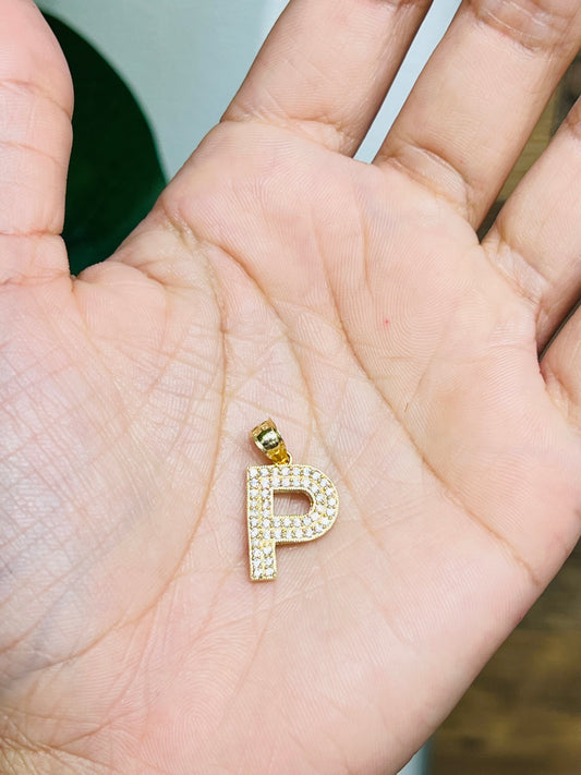 507- NEW 14K Letter “ P” Full Cz Pendant W.G