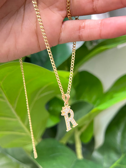 00101- NEW 14K Letter “R” Crown Pendant (W.G)