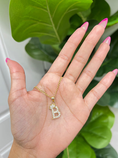 0098- NEW 14K Letter “B” Crown Pendant -W.G