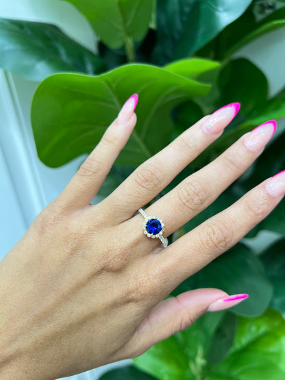 474- NEW 14K Blue Round CZ Stone Women's Ring W.G