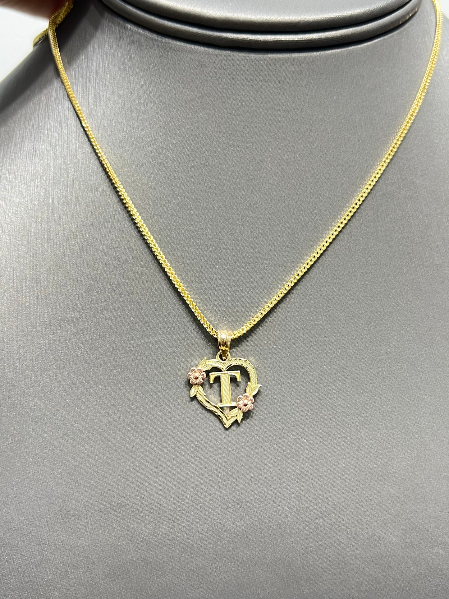 0064- NEW 14K Letter “T” Heart Shape Pendant W.G