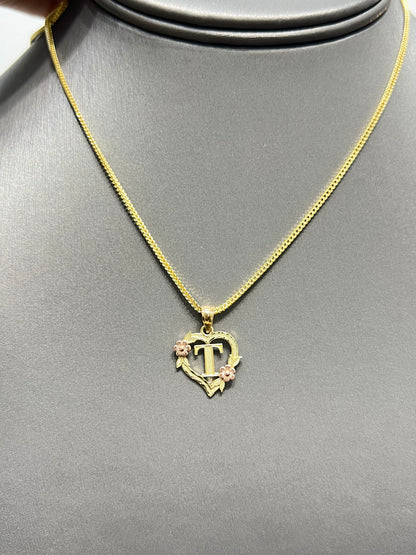 0064- NEW 14K Letter “T” Heart Shape Pendant W.G