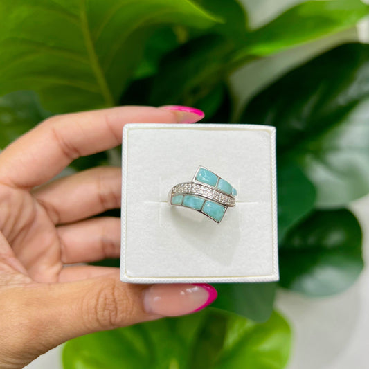 S765- NEW. 925 Larimar Fashion Women's Ring (W.G)
