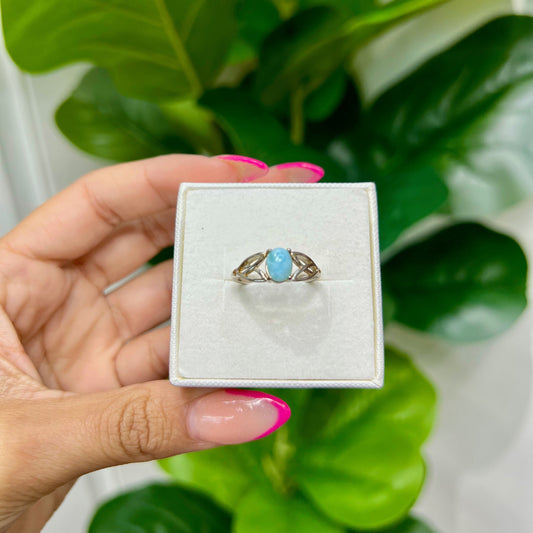S756- NEW .925 Oval Stone Natural Larimar Ring W.G
