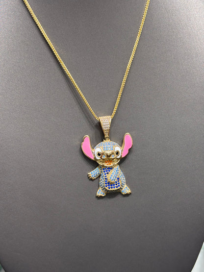 1021- 14K Full Cz Gold Stitch Pendant (W.G)