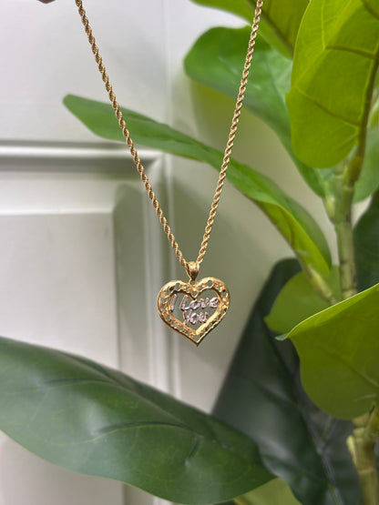 924- NEW 14K I Love You Heart Two tone Pendant W.G
