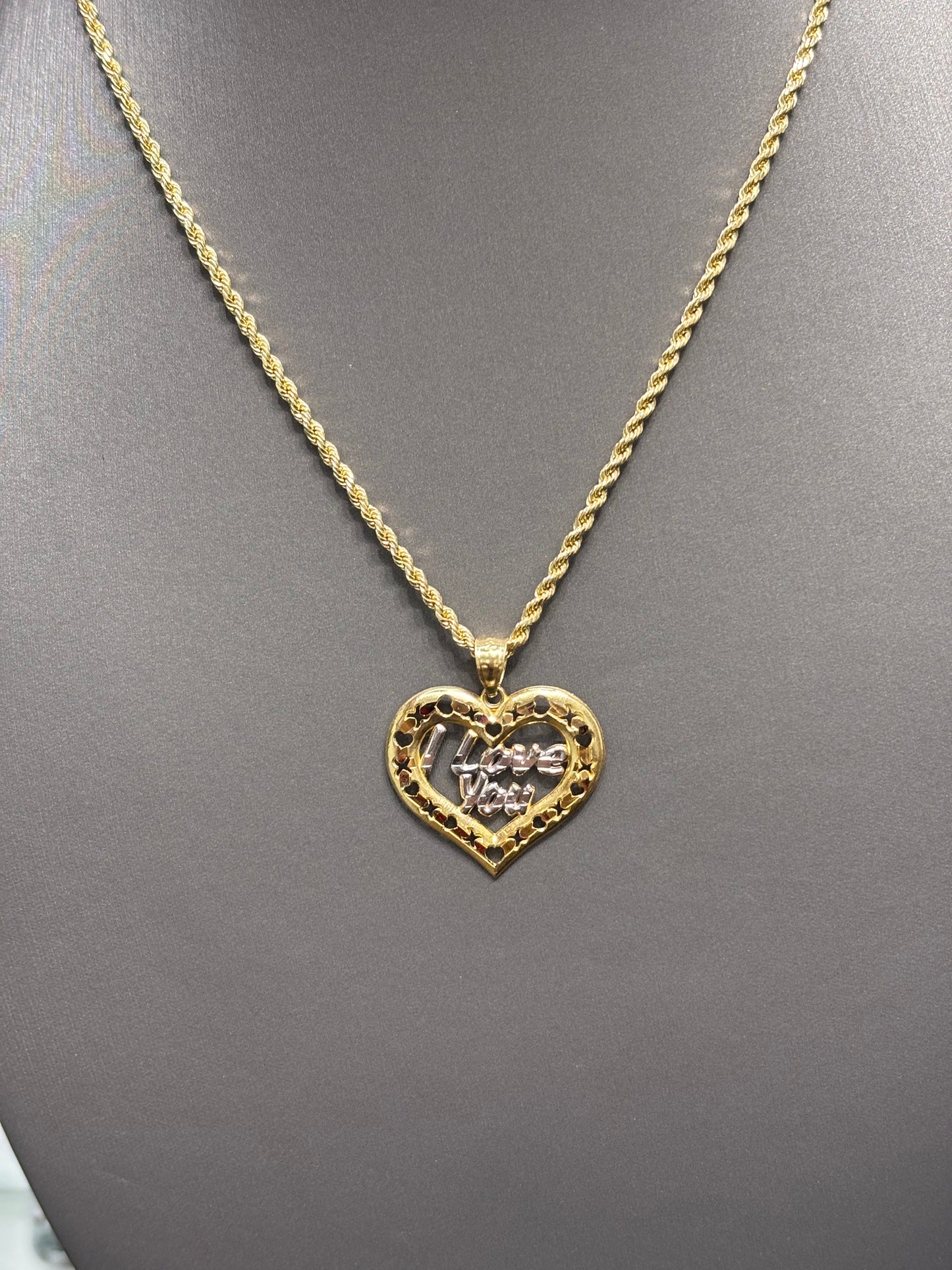 924- NEW 14K I Love You Heart Two tone Pendant W.G