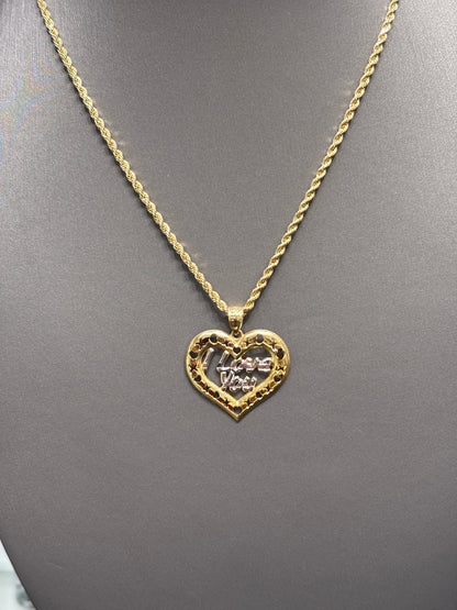924- NEW 14K I Love You Heart Two tone Pendant W.G