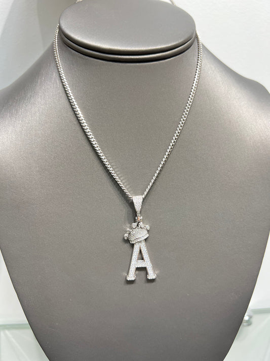 S724- NEW .925 Sterling Silver Letter “A” Crown Pendant W.G