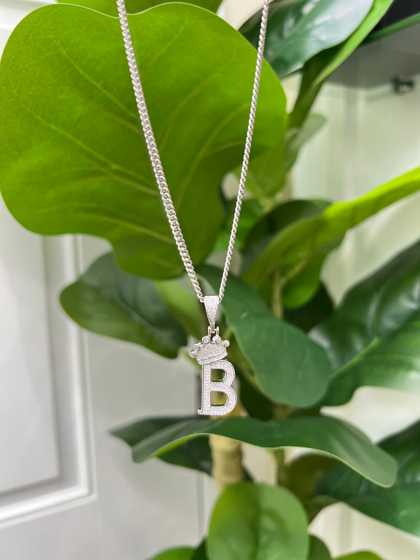 S725- NEW .925 Sterling Silver Crown On Top Letter B Pendant W.G