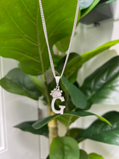 S731- NEW 925 Sterling Silver Crown On Top Letter G Pendant W.G