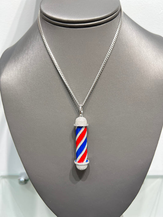 S411- NEW .925 Sterling Silver Barber Pole Pendant W.G