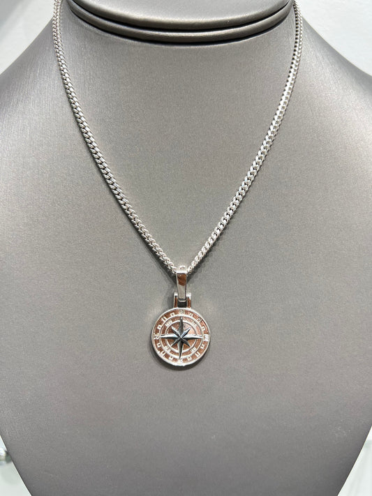 288- NEW .925 Sterling Silver Compass Pendant W.G